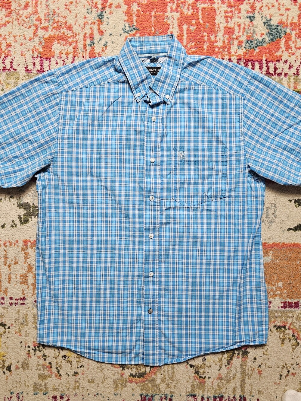 Ariat Pro Series Shirt Mens Medium Blue Plaid Button Up Workwear Office Casual
